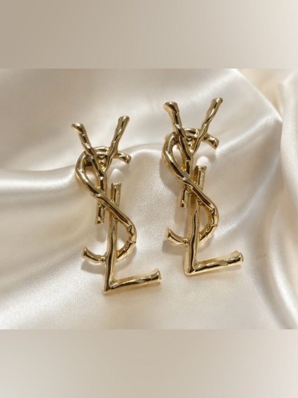 Elegant Gold Tone Abstract Letter Drop Earrings | Minimalist Statement